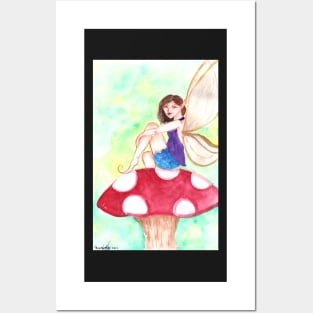 Woodland Fairy on a Toadstool Posters and Art